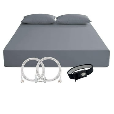 Grounding Fitted Sheets King Size, Conductive Grounding Fitted Bed Sheets with 15 Feet Grounding Cord, Grounding Sheets for Efficient Sleep, Reduce Stress (76"x 80"x 13")