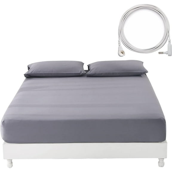Grounding Fitted Sheets for Connection to Earth Benefits (Sleep, Reduce Inflammation) Cable Included (Gray, Full)