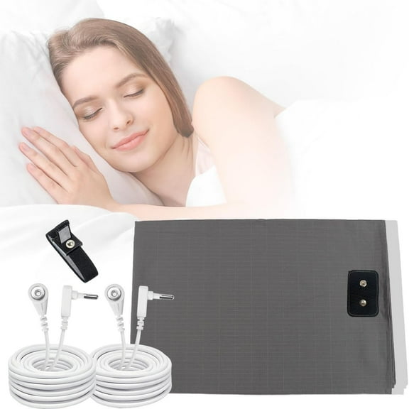 Grounding Flat Sheet Kit, Conductive Sheet with Silver Fiber, Grounding Cord, Grounding Bed Cover for Efficient Sleep, Reduce Stress Natural Health,Grey