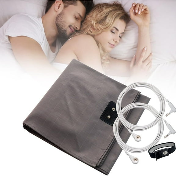 Grounding Flat  Sheet Kit, Conductive Sheet with Silver Fiber, Grounding Cord, Grounding Bed Cover for Efficient Sleep, Reduce Stress Natural Health,Grey
