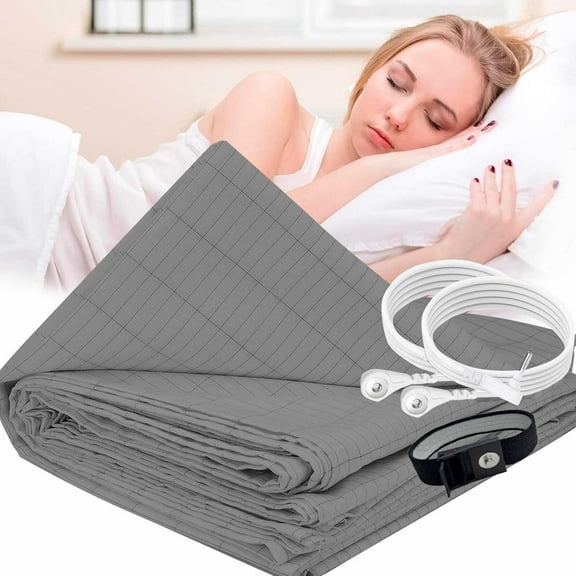 Grounding Flat Sheet Kit, Conductive Sheet with Silver Fiber, Grounding Cord, Grounding Bed Cover for Efficient Sleep, Reduce Stress Natural Health,Grey