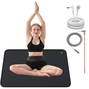 24" x 16" Grounding Meditation Mat Kit Non Slip Pad for Feet with 12" Copper Ground Rod & 40ft Wire,for EMF Recovery Sleep Therapy Assist