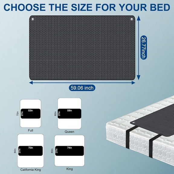Grounding Mat for Bed, Earthing Mat Grounding Pad for Sleep, Anxiety, Pain & Inflammation Relief, Soft Grounding Sheets with 15 Feet Cord, Breathable Grounding Mattress Pad–Queen Size 59.06"x26.77"