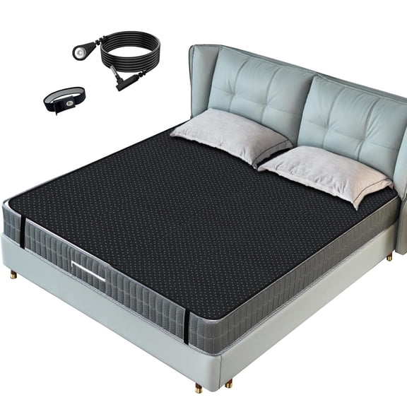 Grounding Mat for Bed, Grounding Mattress Cove for Improve Sleep, Grounding Sleep Pad, Earth Mat Conductive Carbon Leatherette Grounding Therapy (55" x 71")