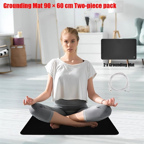 Grounding Mat Earthing Pad 35.4x23.6 in 2-Piece Set with 15ft Cords for Bed Desk Office, Non-Slip
