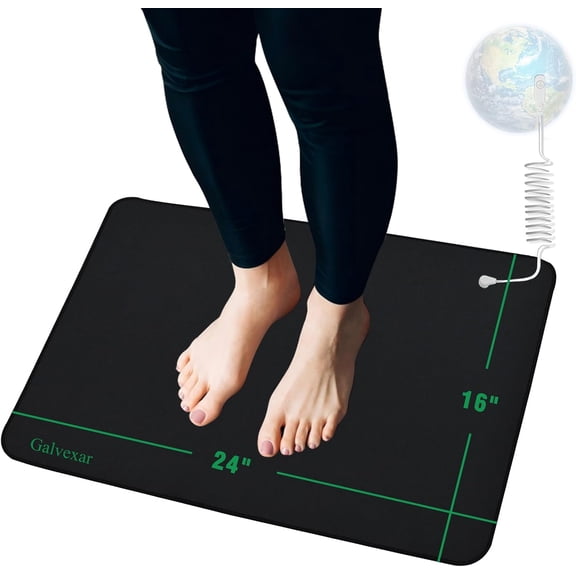 Grounding Mat for Feet Earthing Pad with 15ft Cord Conductive Carbon Fiber for Improved Sleep Pain Relief Muscle Relaxation Stress Reduction Wellness Mat for Bed Desk Couch Yoga(24"x16")