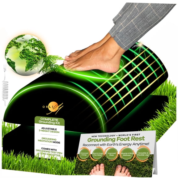 Grounding Mat for Feet Foot Rest for Under Desk at Work Grounding Foot Stool Memory Foam Adjustable Height Back Knee Pain Relief Energy Sleep Comfort Footrest for Gaming Home Office VEGAN LEATHER