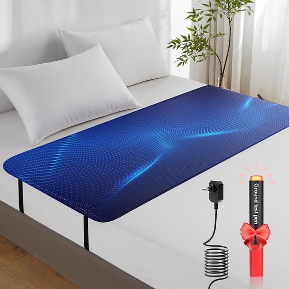 Grounding Mat for Bed, Anti-Slip PU Leather with Grounding Cord Testing Pen for Sleep, 27x 54 inch