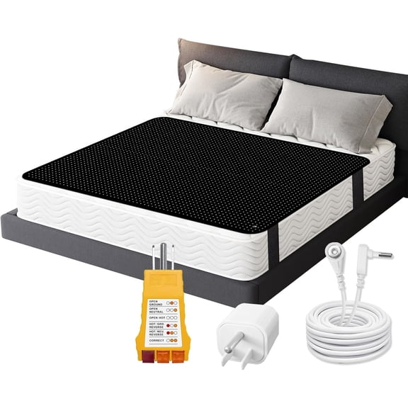 Grounding Mat for Bed, Conductive Carbon Fiber PU Leather Grounding Mattress Pad 54"x78" with Outlet Tester,Adapter,Cord
