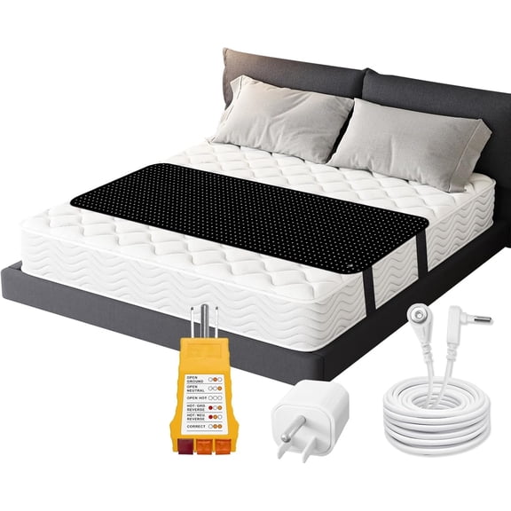Grounding Mat for Bed,PU Leather Grounding Mattress Cover 27"x78" with Outlet Tester,Adapter,Cord
