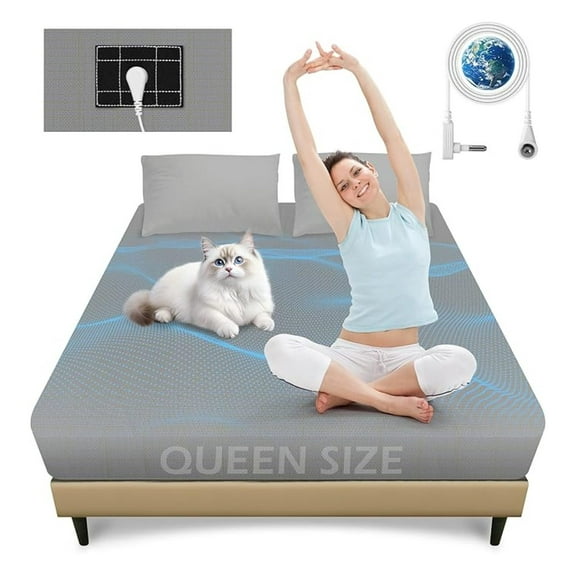 Grounding Queen Sheet, Silver Fiber Fitted Sheet - Earth Conductive Bedding for Sleep (60x80x15in Gray)