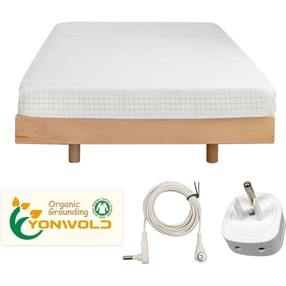 Grounding Sheet Full Size10% Pure Silver Fiber+400 Thread Count Organic CottonSoft Earth Grounding Bed Fitted Sheets with Grounding Cord +US Safe Adapter (Full - 54"x 75"x13")
