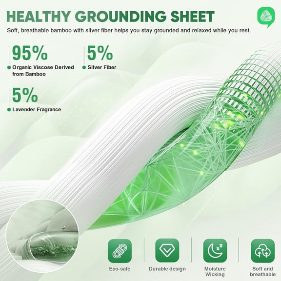 Grounding Sheet, Genuine 95% Organic Viscose Derived from Bamboo + 5% Pure Silver Fiber, Pain Relief - Grounded Fitted Sheet Kit Earth Connected Bedding for Sleep (Full XL, Gray)
