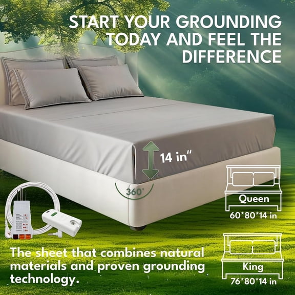 Grounding Sheet King Size 10% Silver Fiber & 90% Organic Cotton Conductive Fitted Earthing Bed Sheet Grounded Sheet for Better Sleep & Wellness Gray$$Bedding