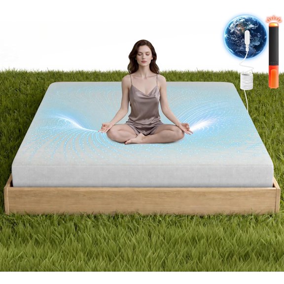 Grounding Sheets for Bed Sleeping, 90% Tencel and 10% Pure Silver Fiber Grounded Sheet Connect to The Earth Energy with 15 Feet Cord and Test Pen for Better Sleep Relieve Stress (Cold White, Queen)