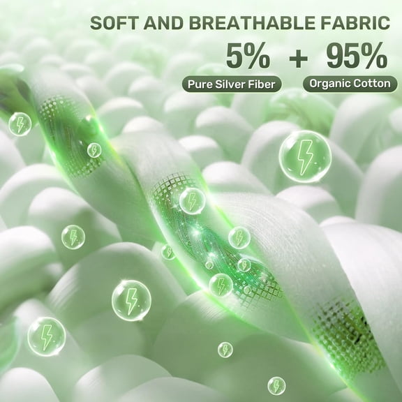 Grounding Sheets King Size, 95% Cotton + 5% Pure Silver Fiber, Fitted Bed Sheet with Deep Pocket Up to 15'', Earthing Mattress Pad with Grounding Cord