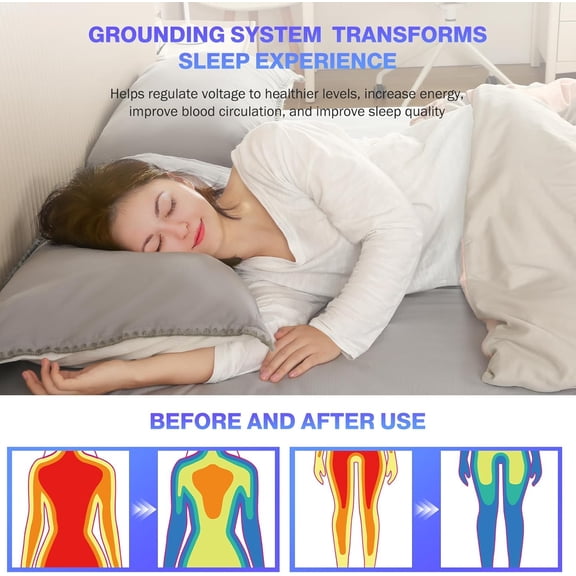 Grounding Sheets Queen Size, Earth Grounded Fitted Bed Sheet with 10% Pure Silver Fiber + 90% Organic Cotton, for Improved Sleep & Wellness (Gray, Queen - 80"x60"x15")