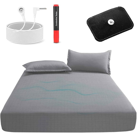 Grounding Sheets  Size, 12%  Fiber 88%   Fitted Grounded Sheet, Earthing Fitted Sheet with Ground Connection Cord for  & Improved Sleep (71"x 80"x 15", Gray)