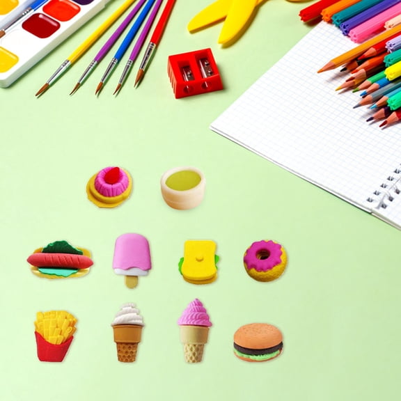 A Group Of 10 Cake Eraser Vegetable Fruit Modeling Eraser 3d Assembly Eraser, 10 Pack Cake Scented Erasers, 3D Vegetable Fruit Puzzle Erasers, Cute Food Assembly Eraser Set