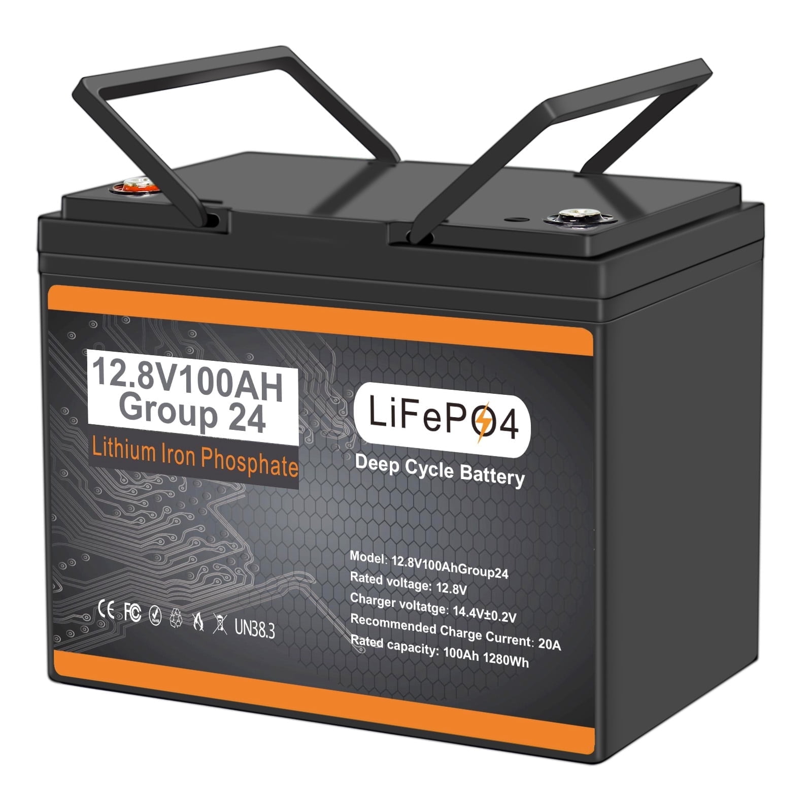 Group 24 Lithium Battery 12V  100Ah, 100A BMS Deep Cycle LiFePO4 Battery for Marine, RV, Solar System, Trolling Motor, Boat