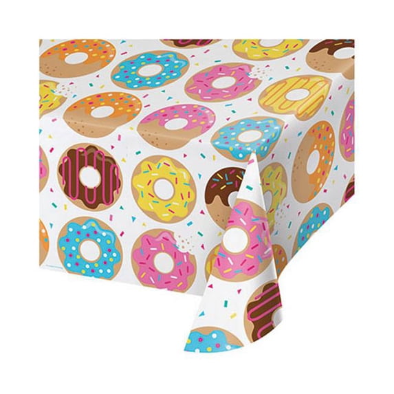 Group 54 x 102 in. Donut Time Plastic Border Tablecover All Over Print, Pack of 6