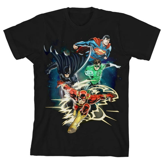 Group Art Justice League Youth Boys Black T-Shirt-Medium