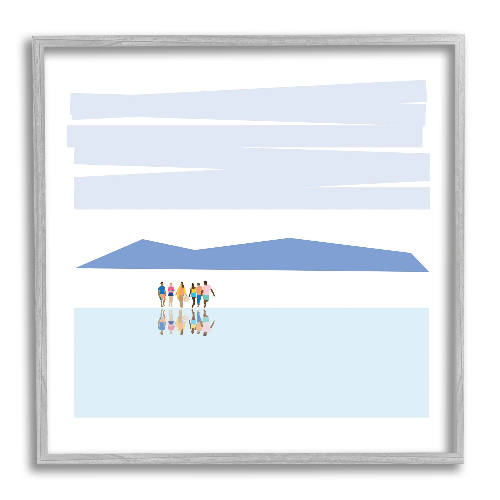 Group At Beach Reflection In Water Abstract Mountains Coastal Framed Art Print Wall Art, 17x17