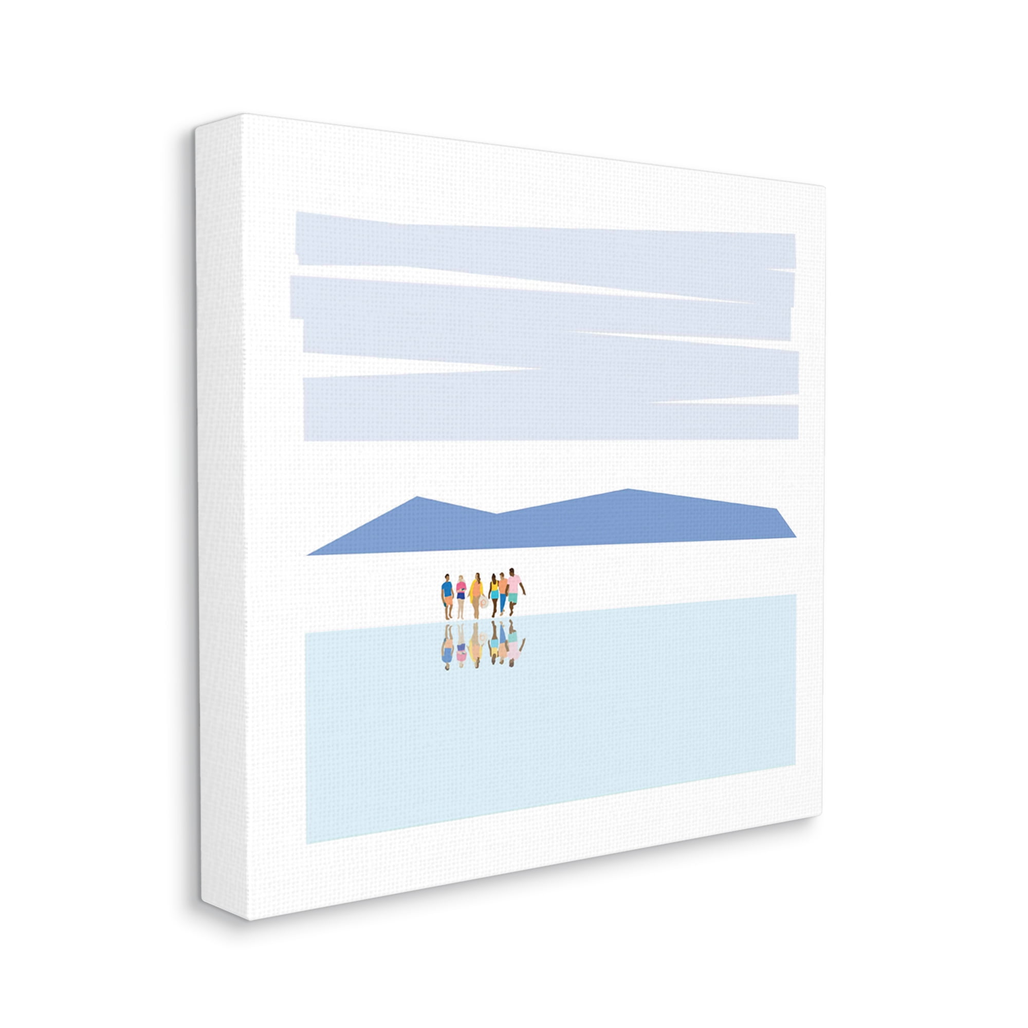 Group at Beach Reflection Blue Abstract Canvas Wall Art, 17x17