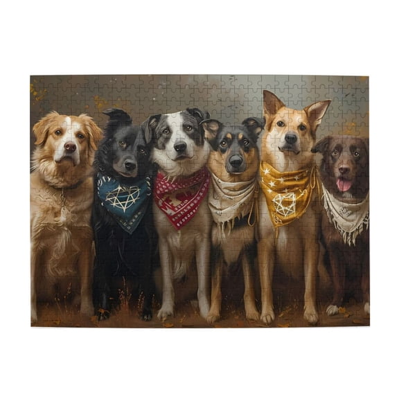 Group Dogs Bandanas 500-Piece Wooden Jigsaw Puzzle for Adults, Fun & Challenging Family Brain-Teaser, Perfect Home Decor & Gift