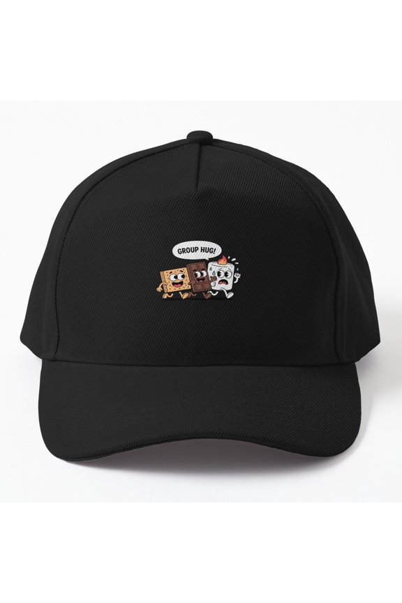 Group Hug S'mores Baseball Cap, Happy Camper Camping Marshmallow Design, Classic Outdoor Hat
