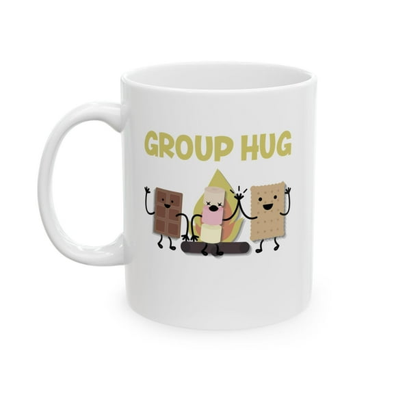 Group Hug S'mores 11 oz Coffee Mug - Funny Camping Design White Ceramic Gift