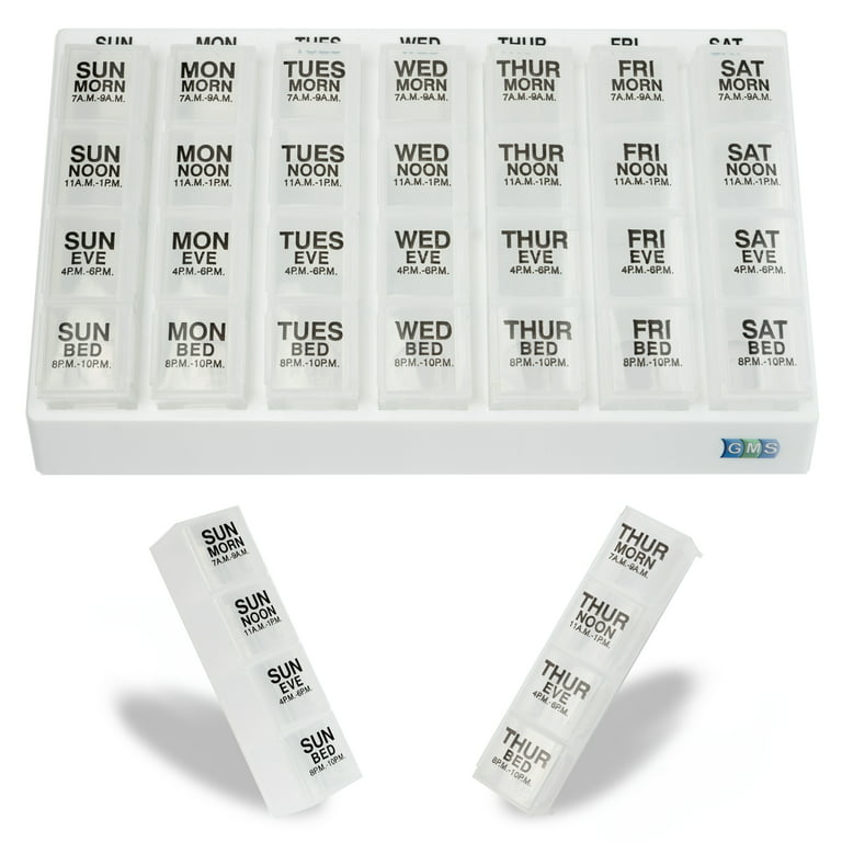 https://i5.walmartimages.com/seo/Group-Medical-Supply-GMS-4-Times-a-Day-Weekly-Pill-Reminder-Includes-7-Removable-Pill-Boxes-in-a-Flat-White-Tray-Clear_2ba3ac23-e533-4b64-9bd3-39982e5f9886.f24604c992bf20c3b7b86409856909b4.jpeg?odnHeight=768&odnWidth=768&odnBg=FFFFFF
