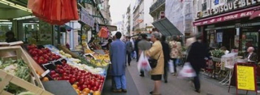 Group Of People In A Street Market Rue De Levy Paris France Canvas Art - Panoramic Images (18 x 7)