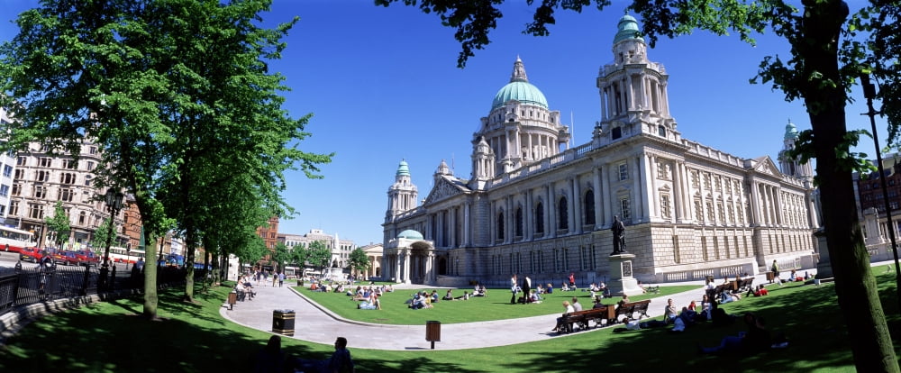 Group Of People Outside A Building Belfast City Hall Belfast Northern Ireland Canvas Art - The Irish Image Collection Design Pics (22 x 9)