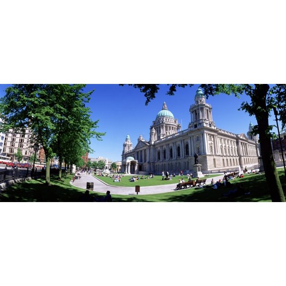 Group Of People Outside A Building Belfast City Hall Belfast Northern Ireland Canvas Art - The Irish Image Collection Design Pics (22 x 9)