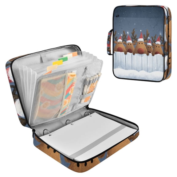 Group Of Reindeer Behind Fence Christmas Night Accordion File Organizer Expanding File Folder 3-Ring Binder Bag 500 Sheets A4 Size