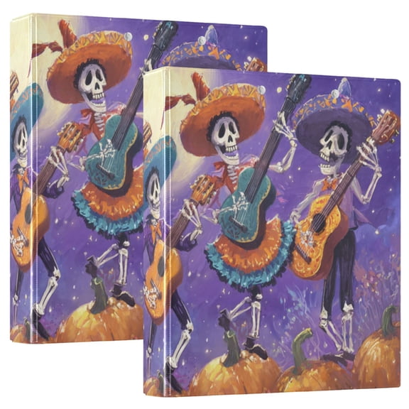 Group Of Skeleton Play Guitar Halloween Round Ring Binder 3 Rings 1.5" Capacity File Storage for A4 Size 1 Pack