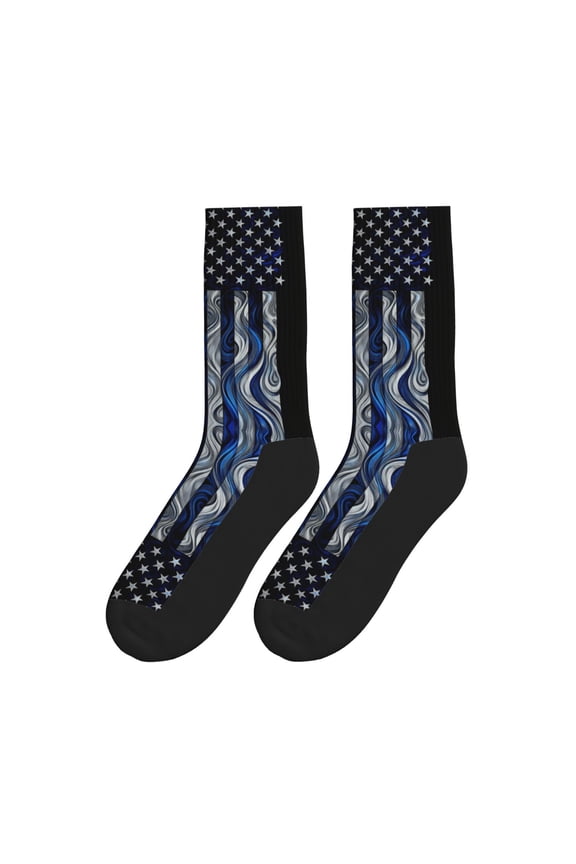 Group Of Thin Blue Line Flag Athletic Crew Novelty Socks for Womens Mens