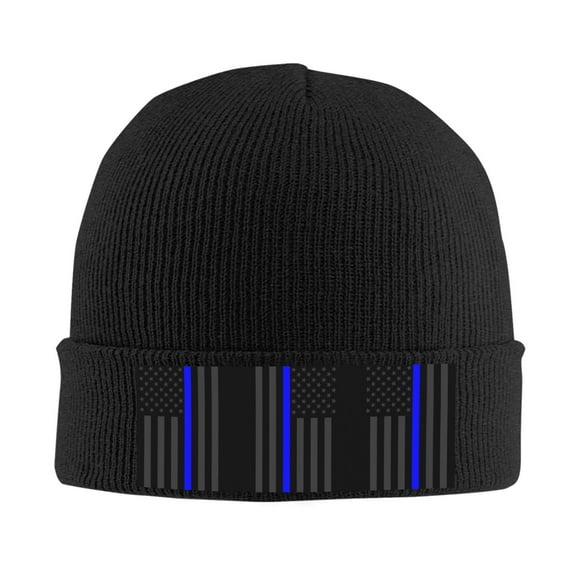 Group Of Thin Blue Line Flag Beanie Hat Knit Hat Skull Cap for Men Women Winter Hat Black