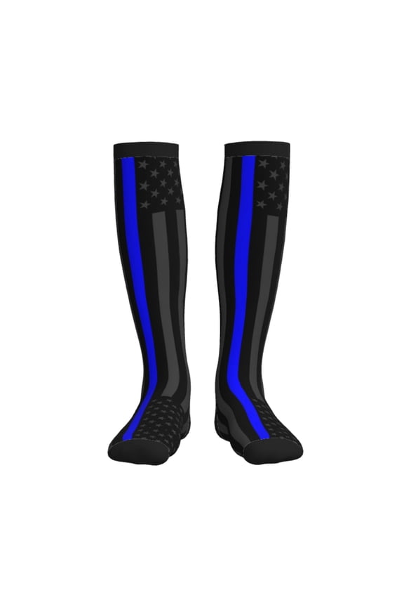Group Of Thin Blue Line Flag Compression Socks for Women Men Circulation Graduated Supports Socks for Running Athletic Sports