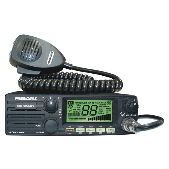 President Electronics MC KINLEY USA Hm AM/SSB Transceiver CB Radio, 40 Channels, 7 Weather Channels, Channel Rotary Switch, Volume Adjustment and ON/OFF, Multi-functions LCD Display, 12/24V