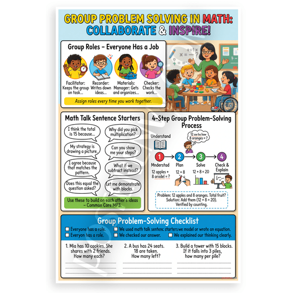 Group Problem Solving in Math Collaborate Inspire Educational 12x18 US Made Poster