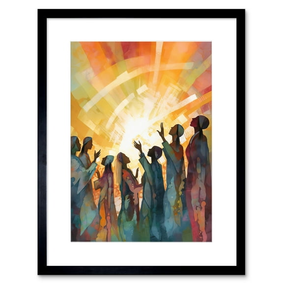 Group Singing Hymns at Sunrise Abstract Female Gospel Choir Modern Watercolour Painting Artwork Framed Wall Art Print 9X7 Inch