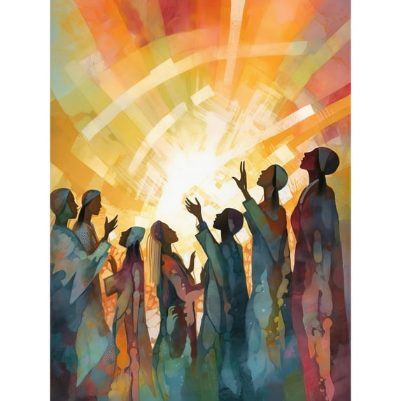 Group Singing Hymns at Sunrise Abstract Female Gospel Choir Modern Watercolour Painting Extra Large XL Wall Art Poster Print