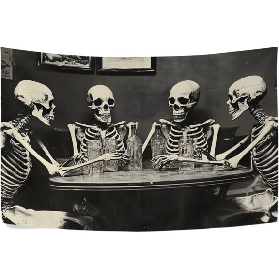 Group Skeletons Gothic Table Tapestry Wall Hanging Tapestry Personalized Tapestry Throw Dorm Living Room Art Home Decor 90 x 60