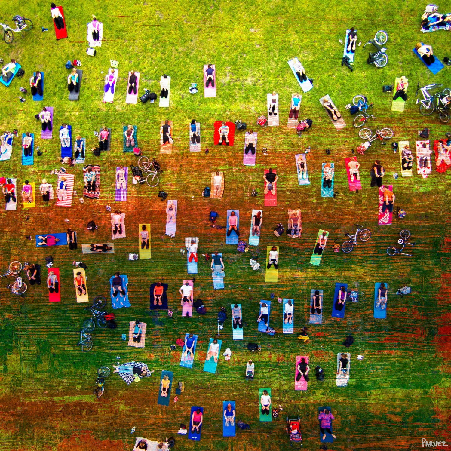 "Group Yoga" Painting Print on Wrapped Canvas