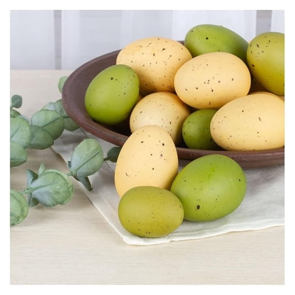 Group of 24 Assorted Speckled Green and Natural Artificial Eggs for Easter Holiday Decorating, Baby Showers, and Spring Displays