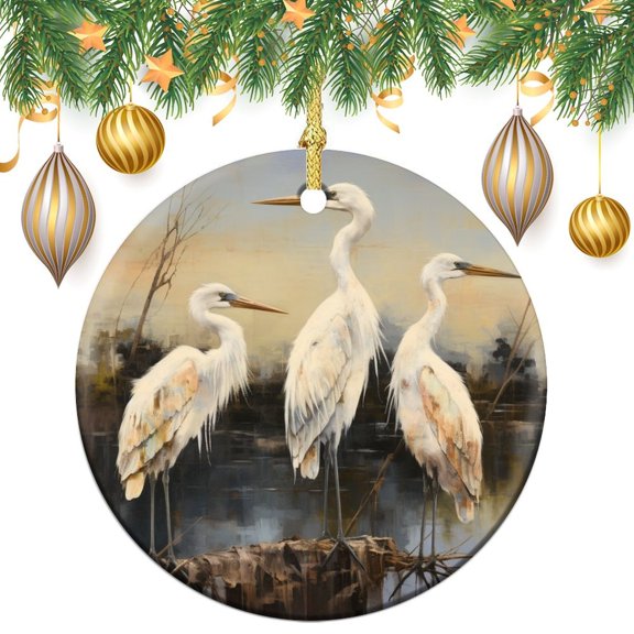 Group of Egrets Christmas Tree Ornaments Watercolor Egret Christmas Decorations Ornament Holiday Decor for Xmas Tree
