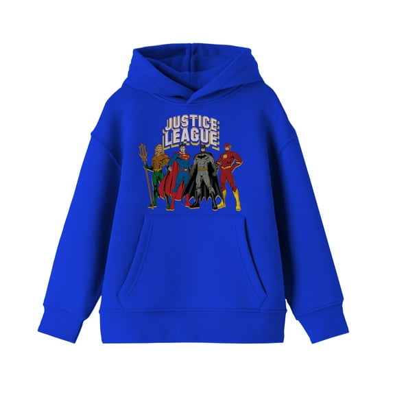 Group of Heroes Justice League Youth Boys Royal Blue Hoodie-Medium