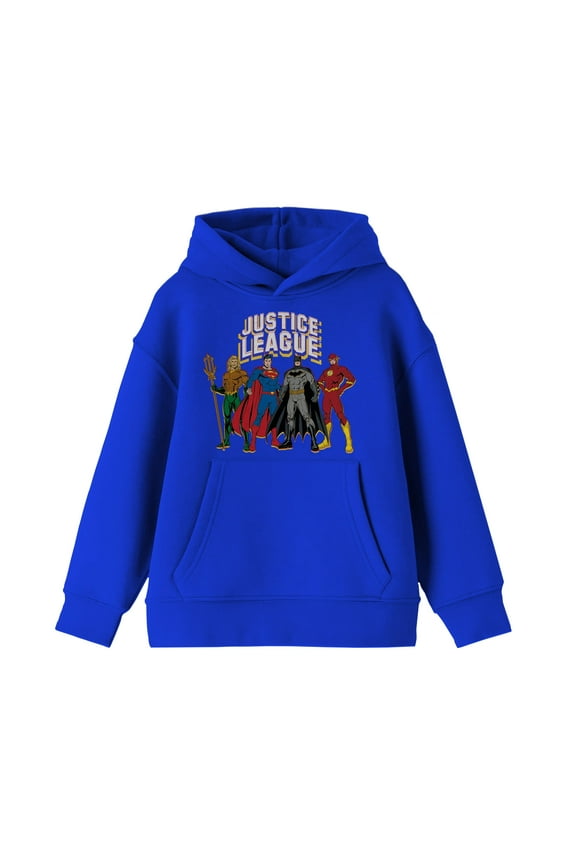 Group of Heroes Justice League Youth Boys Royal Blue Hoodie-XS